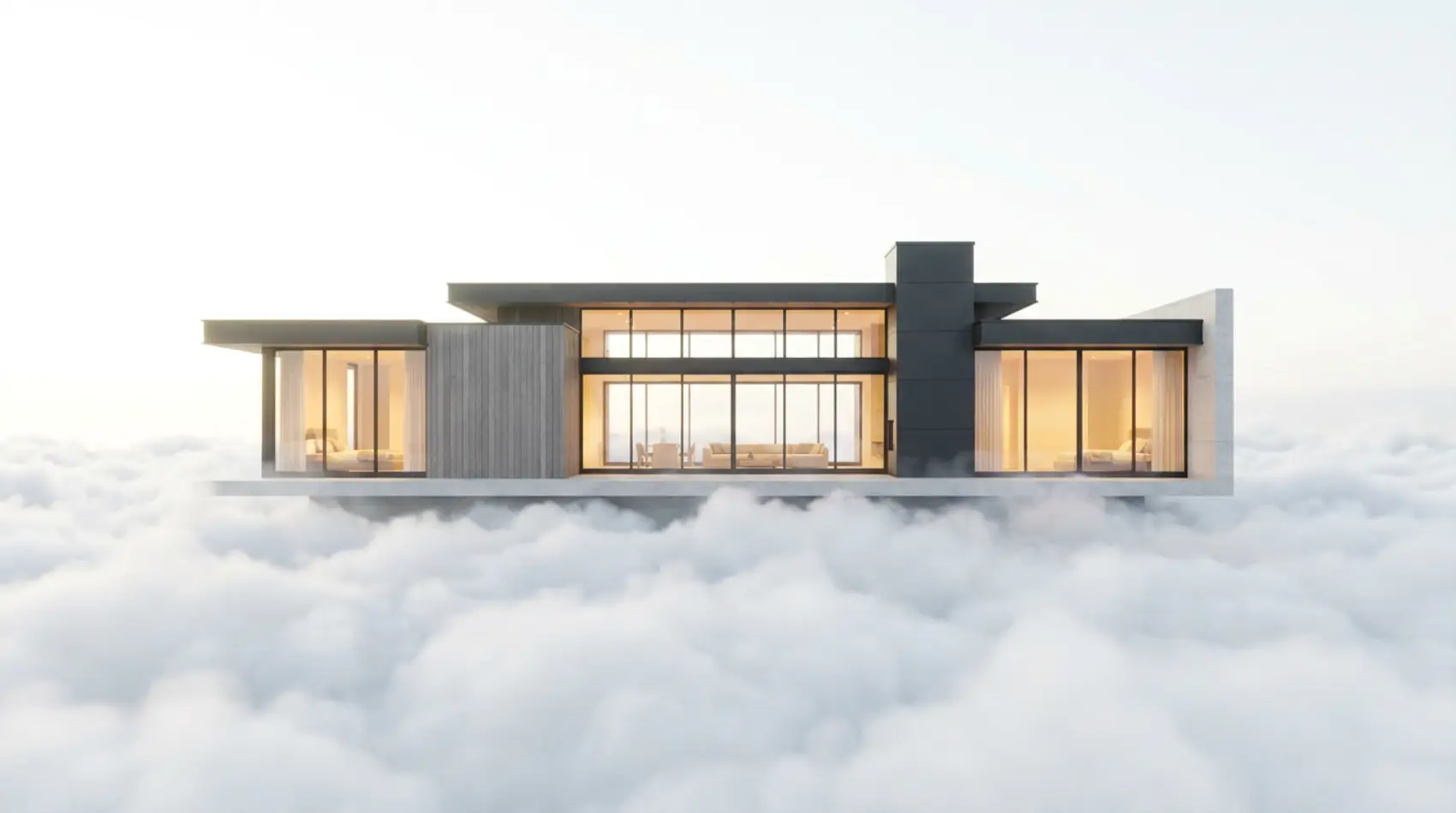 Modern luxury home floating above the clouds, the kind of listing real estate teams win with AI sales automation
